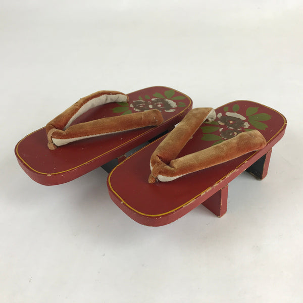 Japanese Traditonal Sandals Geta Wooden Lacquered Clogs Red Vtg Flower JK502 grande